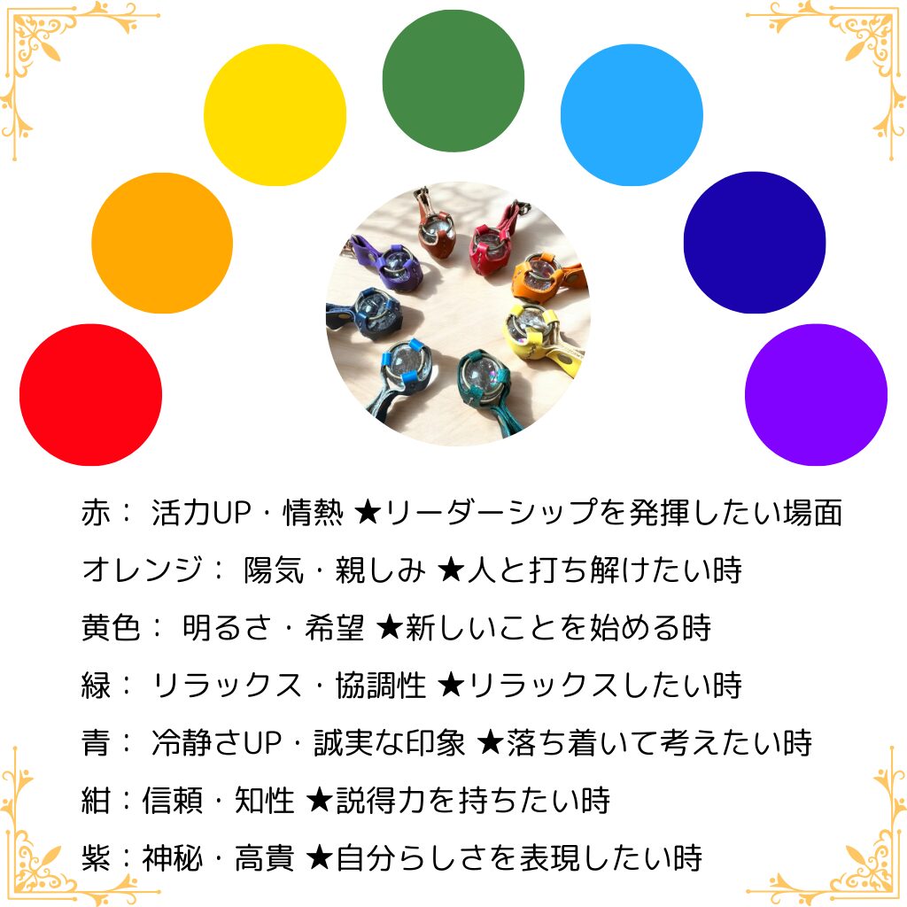 七色の虹入りキーホルダー。本革　アイリスクォーツ
