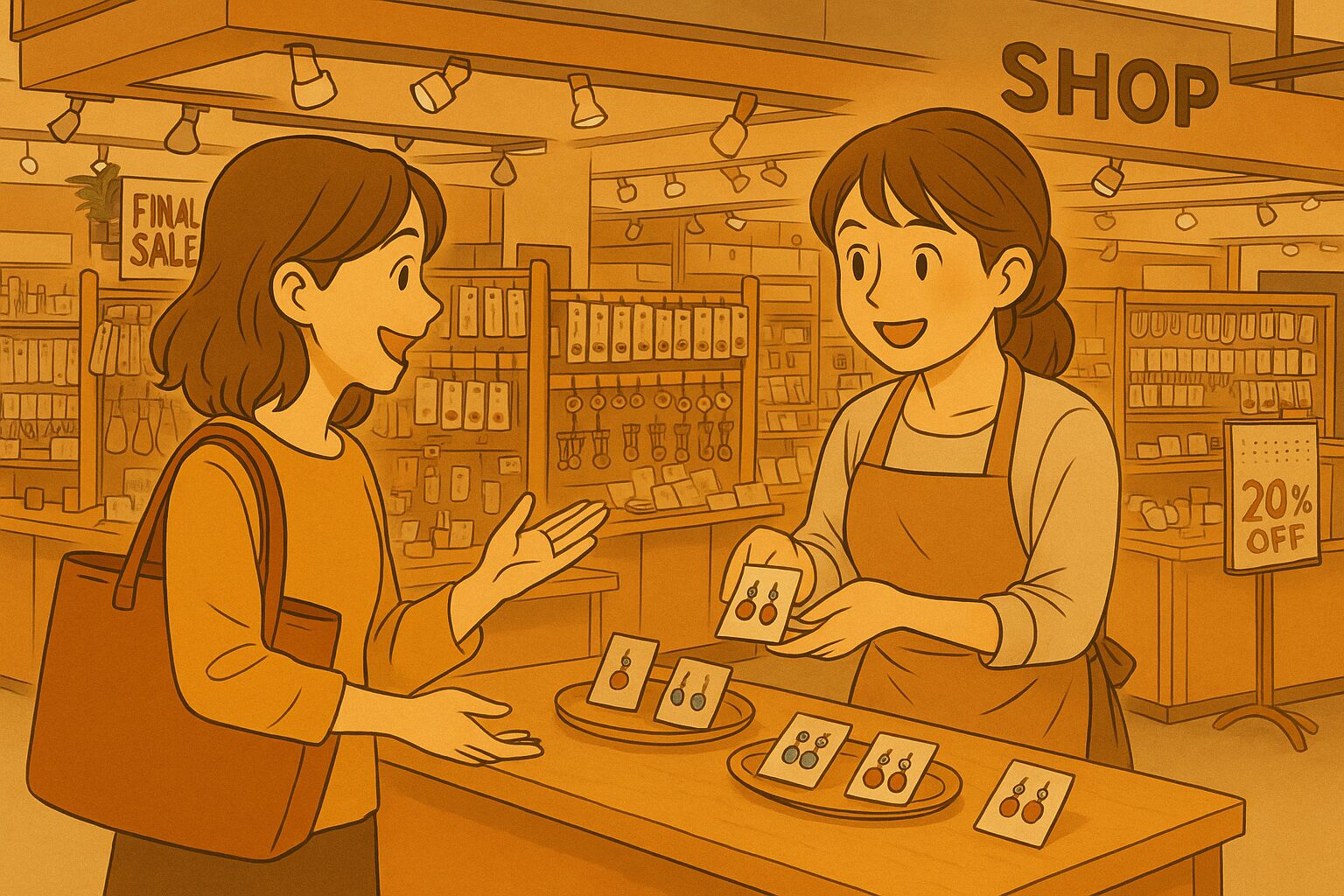 接客をしているハンドめオドショップの店員