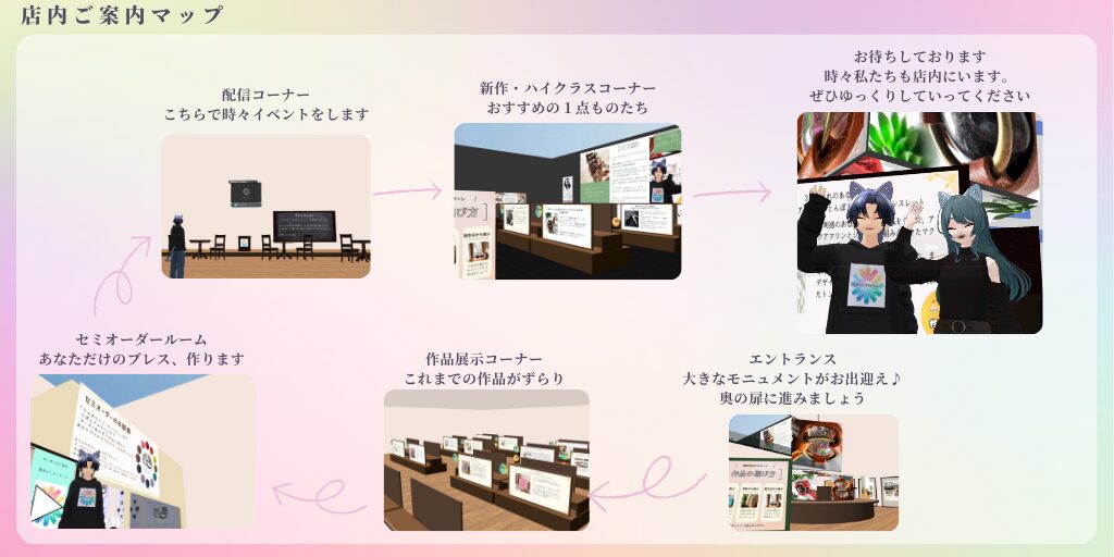 バーチャルハンドメイドショップirokazari+の店内マップ